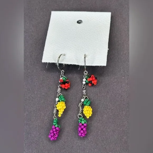 NWT Free People Sweet Treat Fruit Strawberry/Lemon/Grape Beaded Dangle Earrings - Picture 3 of 5